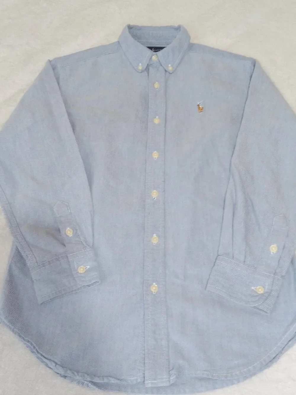 Ralph Lauren Boy's Size 12 Chambray Blue Cotton Button Down Polo Preppy